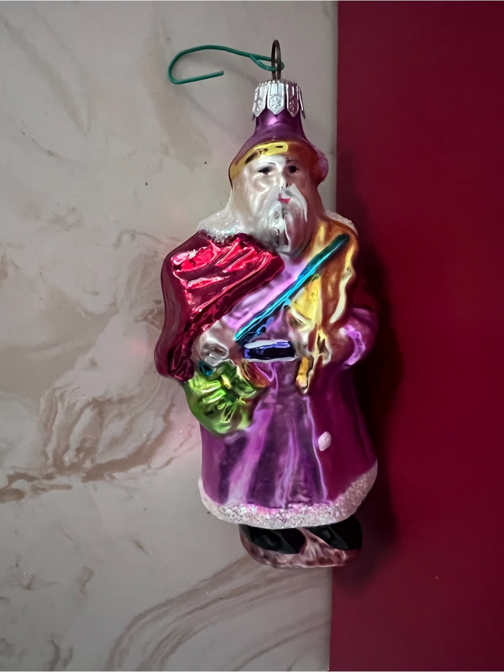 Christopher Radko Purple Glass Santa Ornament with Multicolor Accents